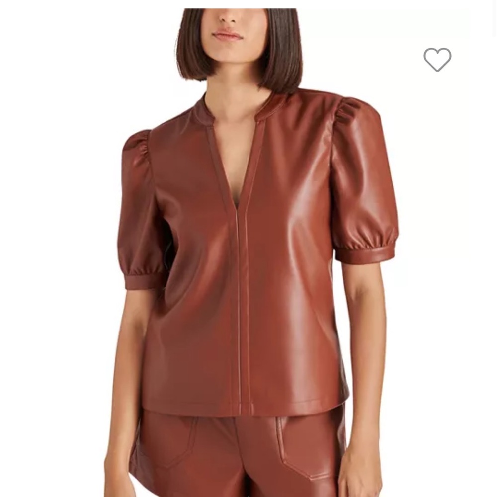 Steve Madden Jane Faux Leather Top size L cognac